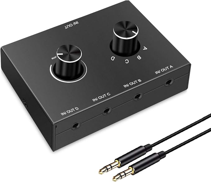 4 Port Audio Switch, 3.5mm Stereo AUX Selector, 4 Input 1 Output / 1 Input 4 by ZUZONG