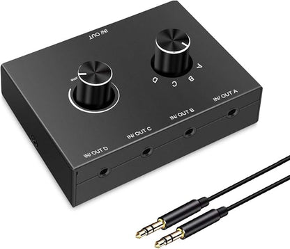 4 Port Audio Switch, 3.5mm Stereo AUX Selector, 4 Input 1 Output / 1 Input 4 by ZUZONG