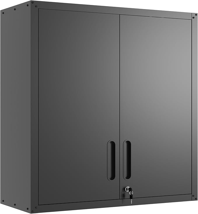 Garage Wall Cabinet with Doors and Shelves, Metal Wall Mounted Storage Cabinet by BIZOEIRON