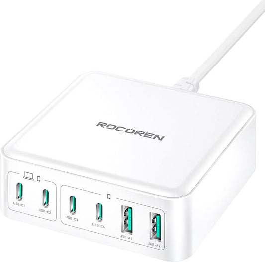270W USB C Charger Block, Rocoren 6 Port Multi USB-C Charging Station, 100W PD by Rocoren