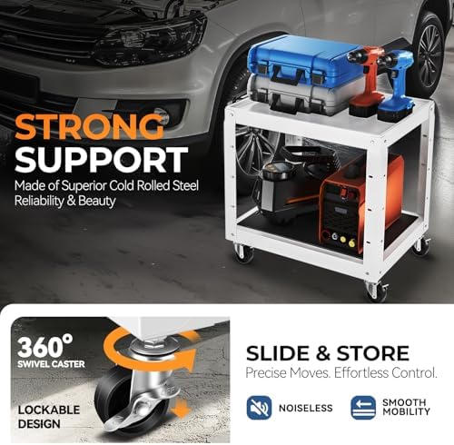 auto dynasty adjustable av cart w/power strip, 4, side view