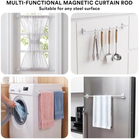 Turquoize 2 Pack Magnetic Curtain Rods for Metal Doors, 16-28", White | No Drilling Required, Strong Magnetic Hold, Easy Remove and Reposition, Fits Steel Doors, Washers, Dryers & Cabinets