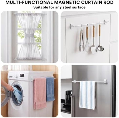 Turquoize 2 Pack Magnetic Curtain Rods for Metal Doors, 16-28", White | No Drilling Required, Strong Magnetic Hold, Easy Remove and Reposition, Fits Steel Doors, Washers, Dryers & Cabinets
