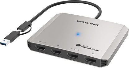 WAVLINK 4-Port HDMI Splitter, USB C to Quad Monitor 4K Adapter, Universal USB A by WAVLINK%C2%AE