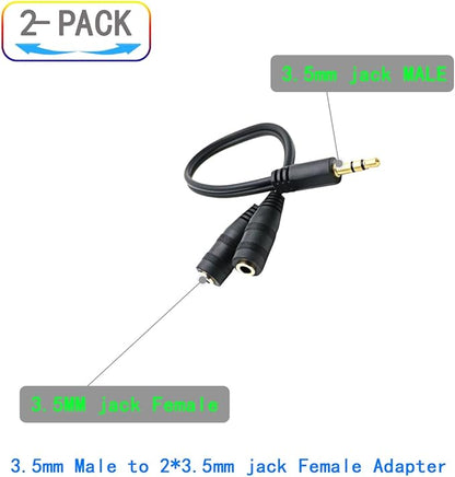 Headphone Splitter for 2 Headphones 2 Way 3.5mm Adapter Aux Cable Mini Jack - Image 2