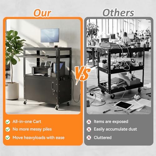 mobile av cart, adjustable height rolling computer cart, package contents