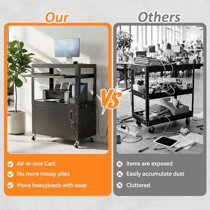 mobile av cart, adjustable height rolling computer cart, package contents