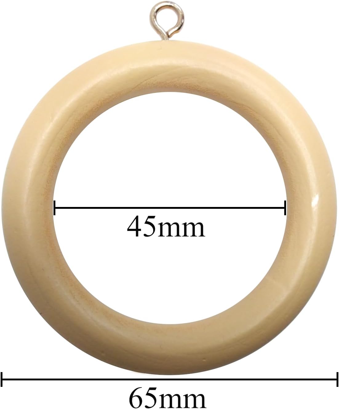 Merriway BH05956 (10 Pcs) Wooden Curtain Drapery Pole Rod Rings with Screw Eye, Inner Diameter 45 mm (1.3/4 Inch) Outer Diameter 64 mm (2.1/2 Inch), Light Brown - Pack of 10 Pieces