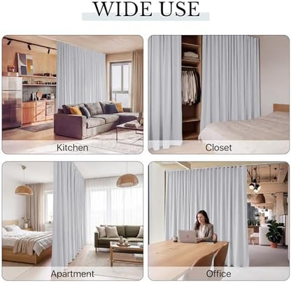 RYB HOME Room Divider Curtain with Flexible Track Wall/Ceiling Mount | Drape for Sliding Door/Living Room/Bedroom/Blackout, Floor to Ceiling with Hooks, Greyish White, W100 x L108, 1 Panel