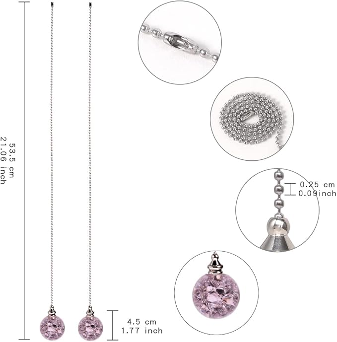 LONGSHENG - SINCE 2001 - 2PCS Pink Modern Crystal Ice Cracked Ball Pull Chain - Image 2