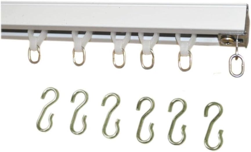 Ceiling Curtain Track Set with Wheeled Carriers and Hooks (9' in 2 Sections-White)