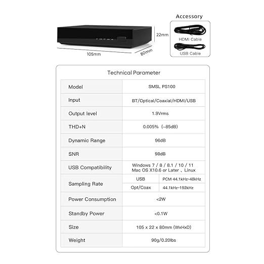 SMSL PS100 Digital to Analog Audio Converter, USB/Optical/Coaxial/HDMI ARC to - Image 7