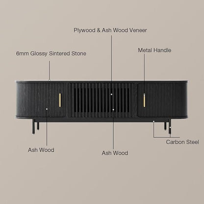 POVISON Sliding Tambour Door TV Stand, Mid Century Modern Sintered Stone TV - Image 6