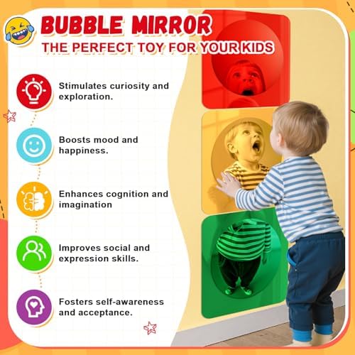 Geiserailie 3 Pcs Sensory Wall Bubble Mirrors, 10 x 10 Inch, CPC Certified | Colorful Acrylic Convex Mirrors, Sensory Room Must Haves, Classroom Learning Tool, Calming Corner, Preschool Daycare Activity