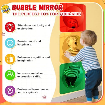 Geiserailie 3 Pcs Sensory Wall Bubble Mirrors, 10 x 10 Inch, CPC Certified | Colorful Acrylic Convex Mirrors, Sensory Room Must Haves, Classroom Learning Tool, Calming Corner, Preschool Daycare Activity