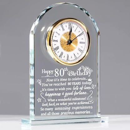 Happy 80th Birthday for Women, Men, Parents, 80 Year Old Glass Quartz Clock | 80th Birthday Gifts for Parents & Grandma, Grandpa, 80 Year Old Birthday Present for Her, Mom, Dad, 80 Year Blessing Keepsake