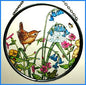 Decorative Hand Printed Stained Glass Window Sun Catcher/Roundel in a Wren in Bluebells Design.