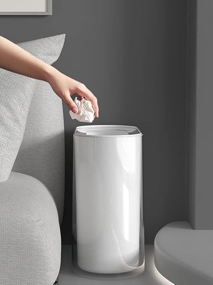 IEEK Small Waste Basket Slim Trash Can 3.2 Gallon/12L Clear and White Garbage - Image 4