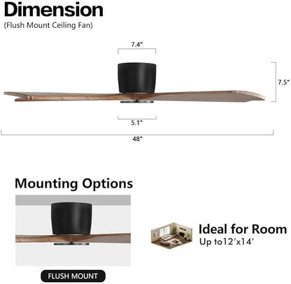 WINGBO 48" Flush Mount DC Ceiling Fans without Lights, 5 Carved Solid Wood - Image 4