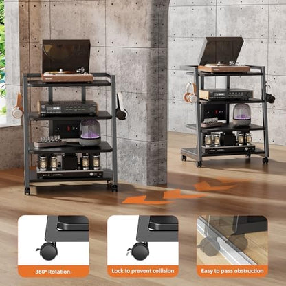 cabte mobile av media stand with outlets and, close-up detail