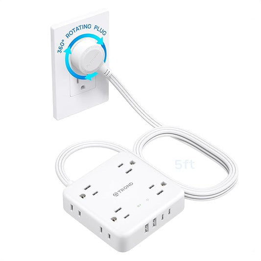TROND 360° Rotating Plug Power Strip, 5FT Flat Extension Cord by TRONDOfficial