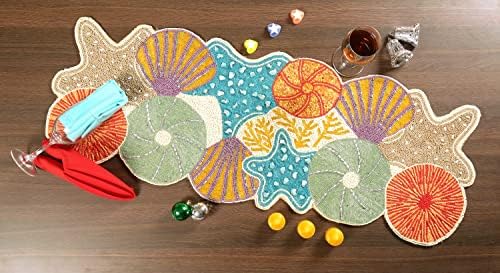 Lightnpro Seashell Hand Beaded Needlework Decorative Orange Blue Table Runner...