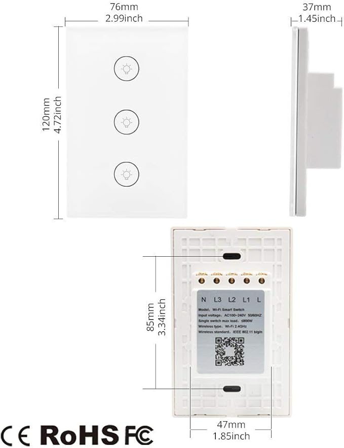 MOES WiFi Smart Wall Touch Light Switch Glass Panel Wireless Remote Control by - Image 6