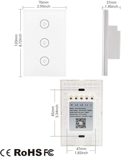 MOES WiFi Smart Wall Touch Light Switch Glass Panel Wireless Remote Control by - Image 6