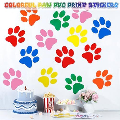 ReliThick 30 Pcs Large Paw Print Floor Decals Wall Clings Window Stickers | Self Adhesivereusable Multicolor Vinyl Paw Print Decals, 7.6 Inch Dog Footprint for Bedroom, Living Room Home Wall Decoration