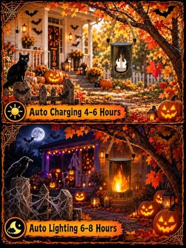 4 Pack Solar Halloween Lanterns Outdoor with Flickering Flame