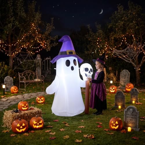 4FT Halloween Inflatables White Ghost Wearing Hat Decorations