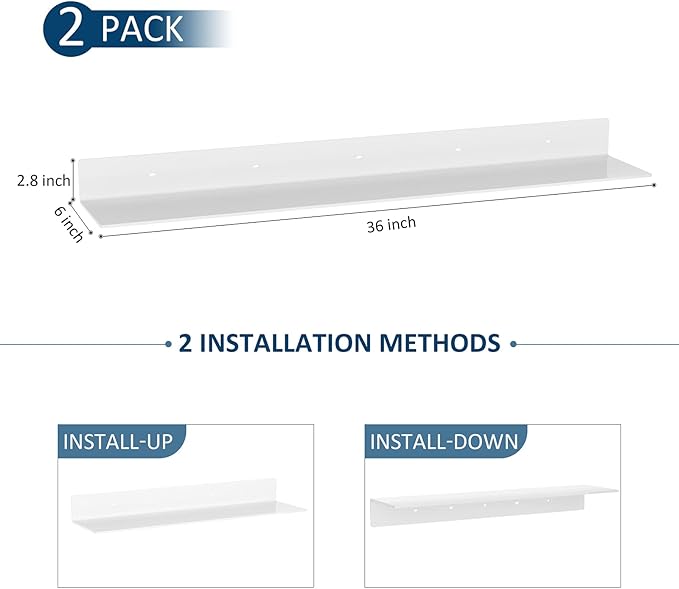 36 Inches Acrylic Wall Shelves 2 Pack, Floating Shelf - Image 3
