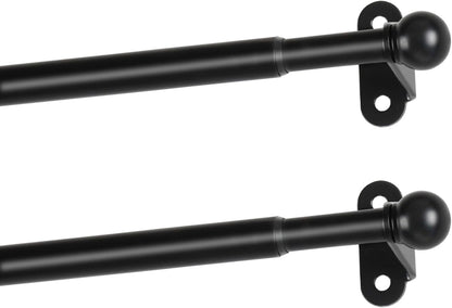 Cafe Curtain Rod 18-30 Inch, 1/2" Diameter, Door Curtain Rod, Black | Adjustable Small Curtain Rods for Windows, French Door, Screws Mounted with Brackets