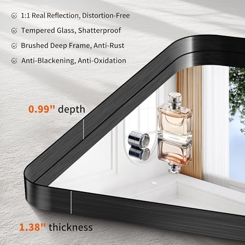circumi black bathroom mirror, 30"x30" rectangular mirror for, close-up detail
