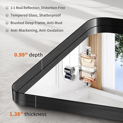 circumi black bathroom mirror, 30"x30" rectangular mirror for, close-up detail