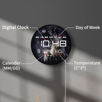 Timethink 12'' Full Moon Howling Wolves Digital Wall Clock Large Display - Image 3