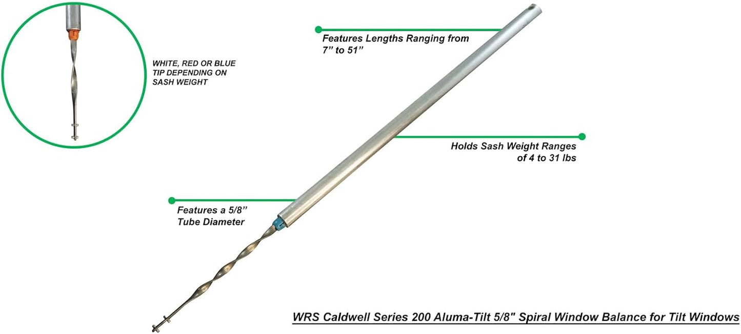 WRS Series 200 Aluma-Tilt 5/8" Balance – 11" Red Tip 7-19 lbs | Spiral Window Balance for Tilt Windows, Laser Welded Aluminum Tube, Sold Individually, Res. & Commercial, DIY Window Repair