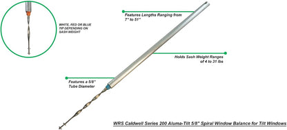 WRS Series 200 Aluma-Tilt 5/8" Balance – 11" Red Tip 7-19 lbs | Spiral Window Balance for Tilt Windows, Laser Welded Aluminum Tube, Sold Individually, Res. & Commercial, DIY Window Repair