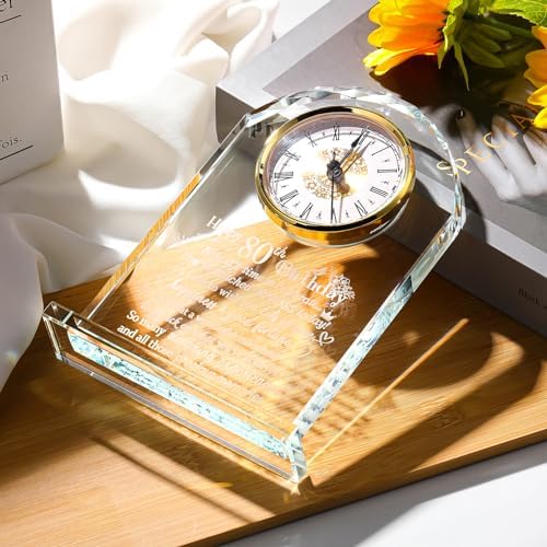 Happy 80th Birthday for Women, Men, Parents, 80 Year Old Glass Quartz Clock | 80th Birthday Gifts for Parents & Grandma, Grandpa, 80 Year Old Birthday Present for Her, Mom, Dad, 80 Year Blessing Keepsake