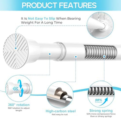 Spring Tension Curtain Rod 32-76 inch, White | Adjustable Expandable Tension Curtain Rod No Drilling, Tension rods for Window Doorway Kitchen Curtain