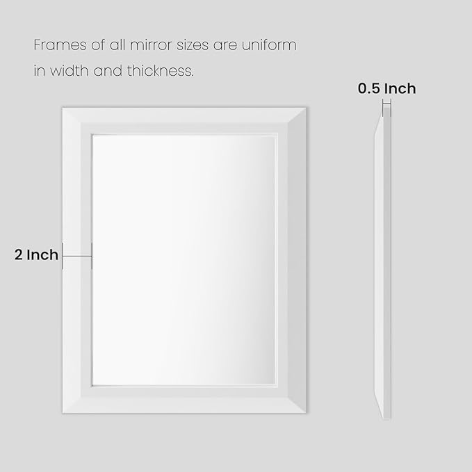 Amorho Bathroom Mirror, 28x36 Inch White Thick Metal Framed Wall Mirrors - Image 7