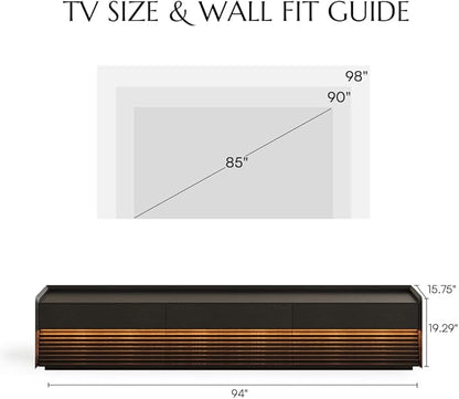 POVISON Fully-Assembled Mid Century Modern TV Stand, 94.49" Wood Media Console - Image 7