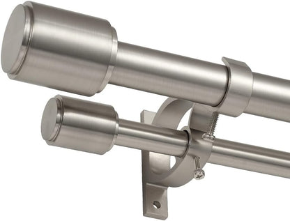 Double Curtain Rods Brushed Nickel, Double Drapery Rod 36-72 Inch, Heavy Duty 1 Inch Front and 5/8 Inch Diameter Back Adjustable Dual Curtain Rod with Cap Finials