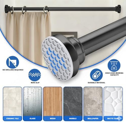 Black Shower Curtain Rod 24-40 Inch Integration Tension Curtain Rod, Load 44LBS No Splice 304 Stainless Steel Adjustable Spring Heavy Duty Tension Rods for Bathroom Windows No Drill Non Slip