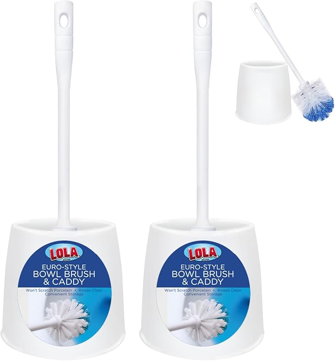 Toilet Brush and Holder Set, by LOLA, 2 Pack, Classic Version, Durable Bristles by LolaProducts