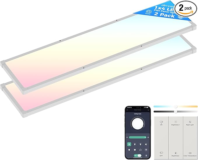 AIKVSXER 2 Pack 1x4 FT LED Flat Panel Light Surface Mount, by AIKVSXER