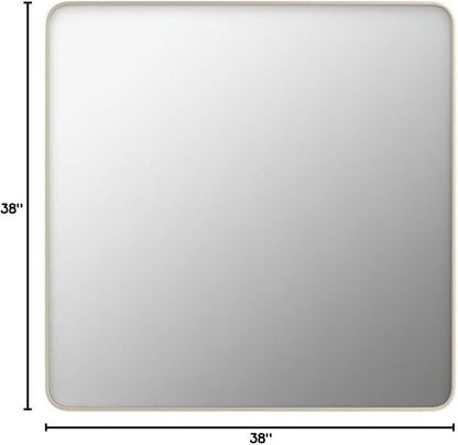 LOAAO 38X38 Inch Brushed Nickel Bathroom Mirror, Rounded Rectangle Silver Metal - Image 9