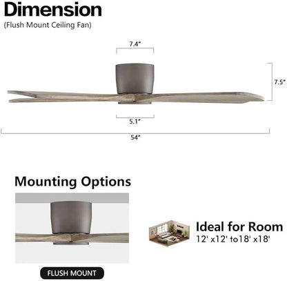 WINGBO 54" Flush Mount DC Ceiling Fans without Lights, 5 Carved Solid Wood - Image 4