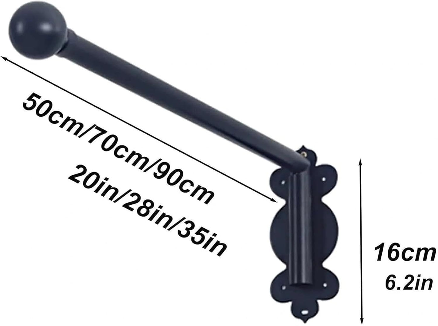 Adjustable Heavy Duty Swing Arm Curtain Rod Black Window Display Stand with Finials Customizable Length for Side Panels & Front Door Decor