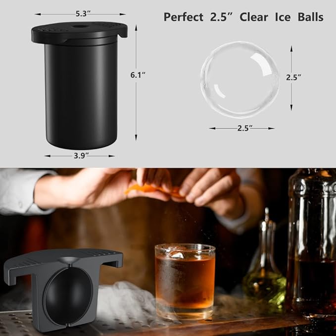 TINANA Clear Ice Ball Maker, 2.5” Clear Ice Cube Tray Make 1 Large Sphere Ice - Image 3